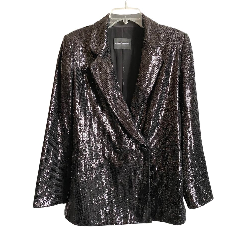 Emporio Armani Black Sequin Snap Front Evening Blazer Size 40 US 4
